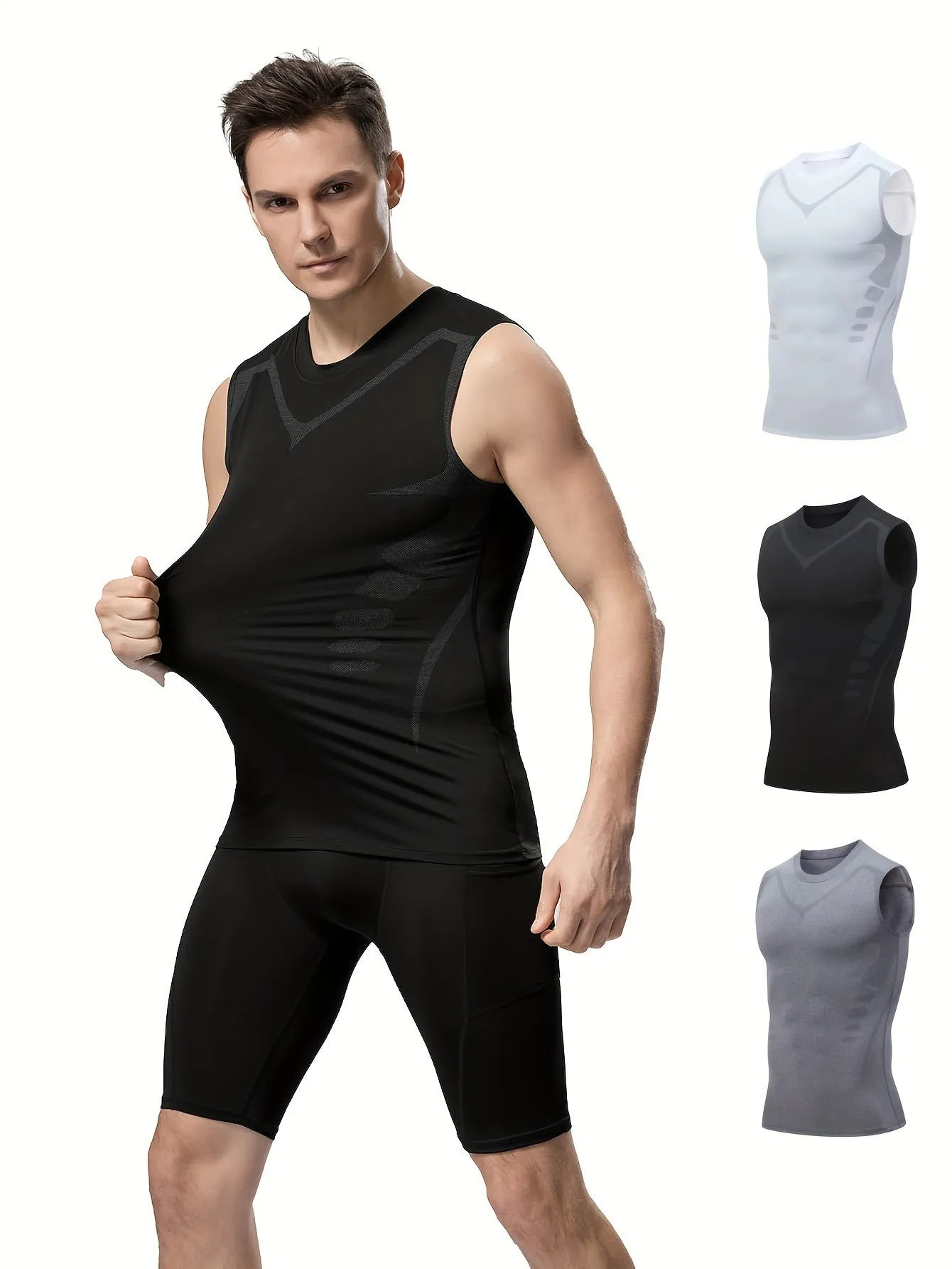 Buy 2 Get 1 Free, total of 3 pcs Athletic Fit Muscle Vest - Shirts for Men - Breathable, Comfy, Moisture-Wicking Compression Tank Top for Running, Shaping, Cycling, and Fitness Training - Quick-Drying, Four-Way Stretch, and Anti-Odor