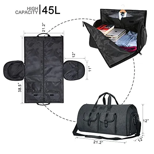 Carry-on Garment Bag Large Duffel Bag Suit Travel Bag Weekend Bag Flight Bag with Shoe Pouch for Men Women (Black)