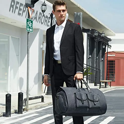 Carry-on Garment Bag Large Duffel Bag Suit Travel Bag Weekend Bag Flight Bag with Shoe Pouch for Men Women (Black)