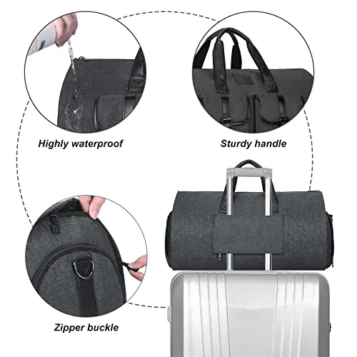 Carry-on Garment Bag Large Duffel Bag Suit Travel Bag Weekend Bag Flight Bag with Shoe Pouch for Men Women (Black)