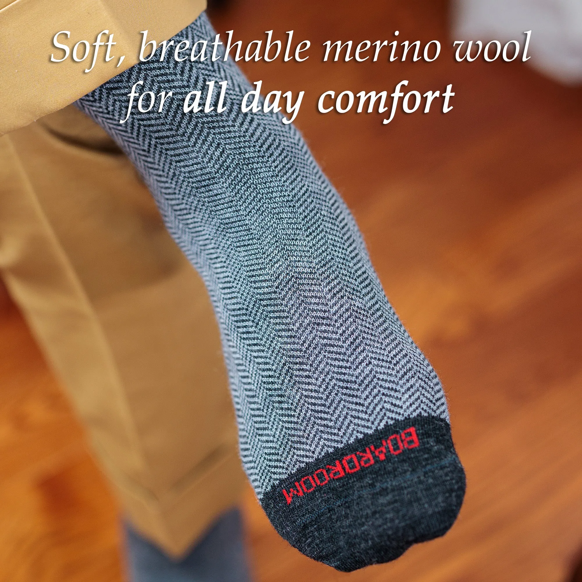 Charcoal and Light Grey Herringbone Merino Wool Mid-Calf Dress Socks