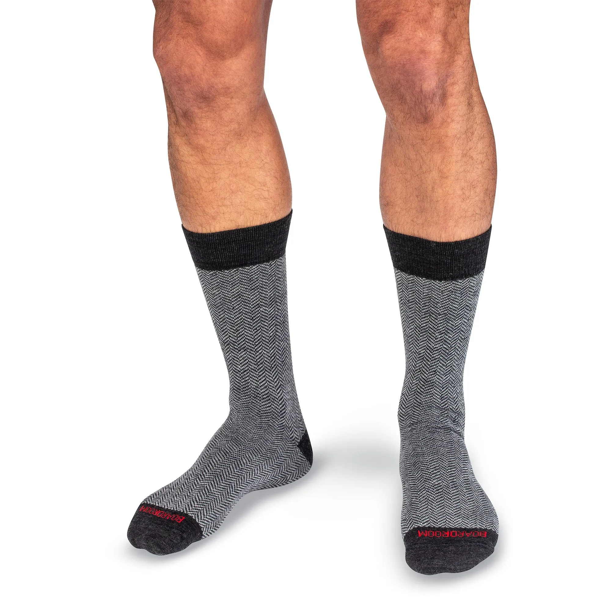 Charcoal and Light Grey Herringbone Merino Wool Mid-Calf Dress Socks