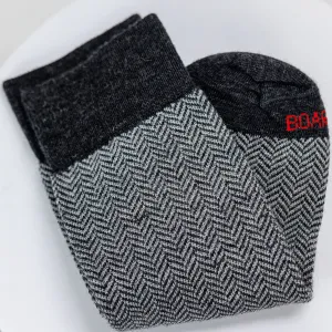 Charcoal and Light Grey Herringbone Merino Wool Over the Calf Dress Socks