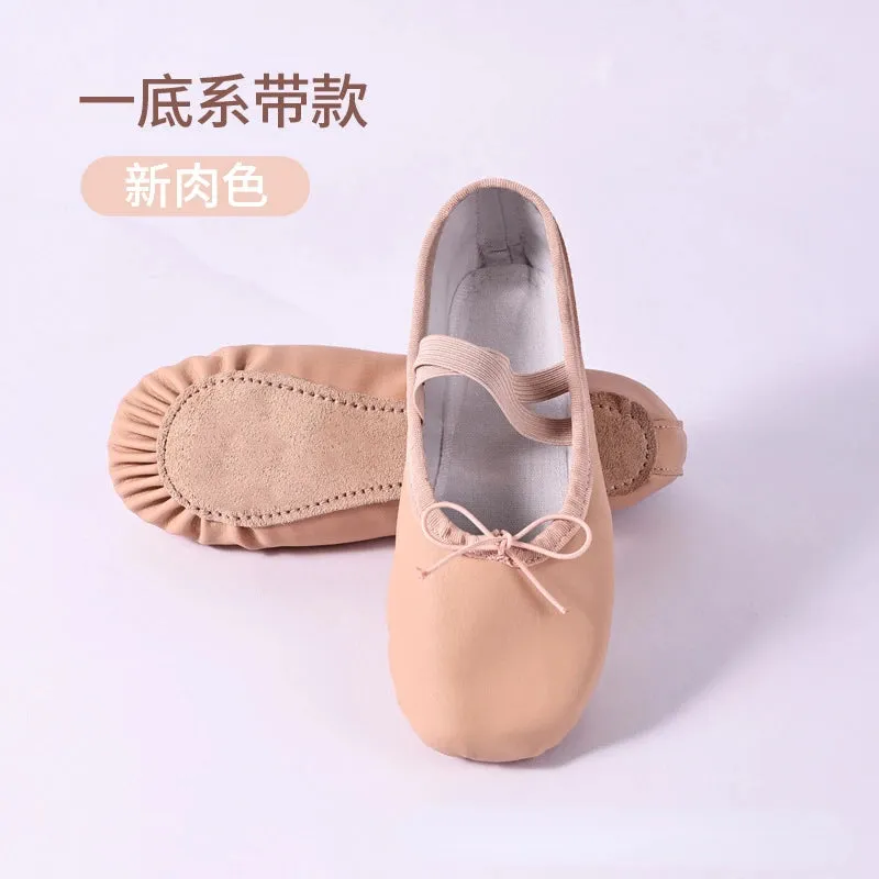 Children's Gymnastics Dance Shoes Girls Soft Sole Adult Folk Dance Beginners PU Leather Pink Ballet Training Shoes for Women