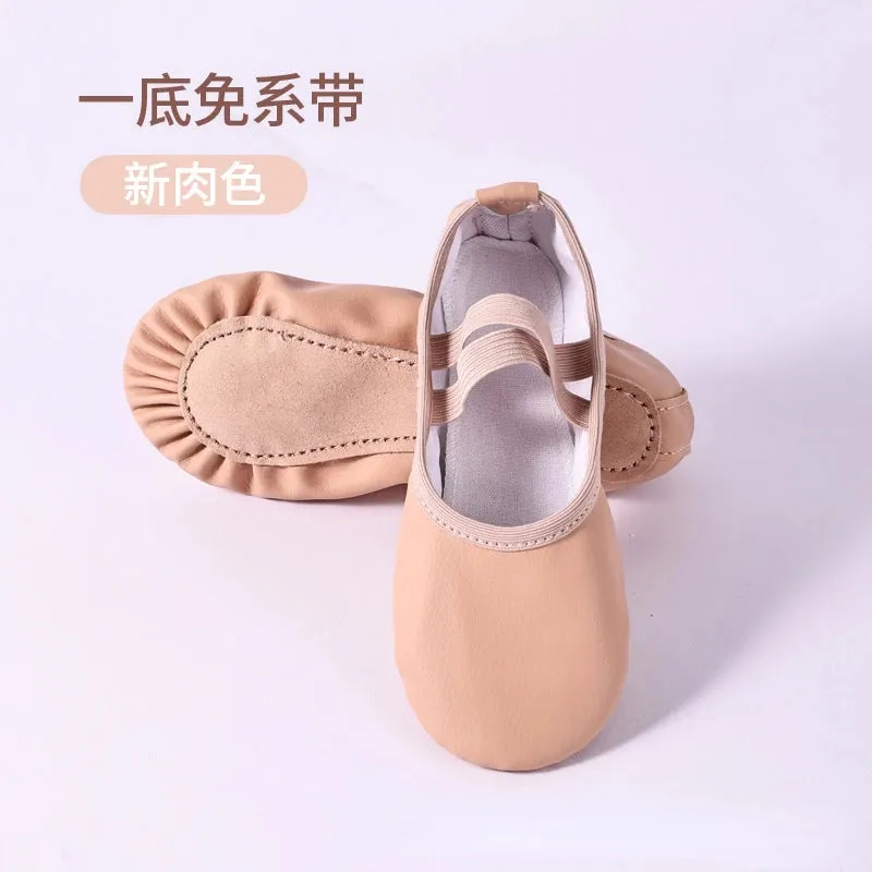 Children's Gymnastics Dance Shoes Girls Soft Sole Adult Folk Dance Beginners PU Leather Pink Ballet Training Shoes for Women