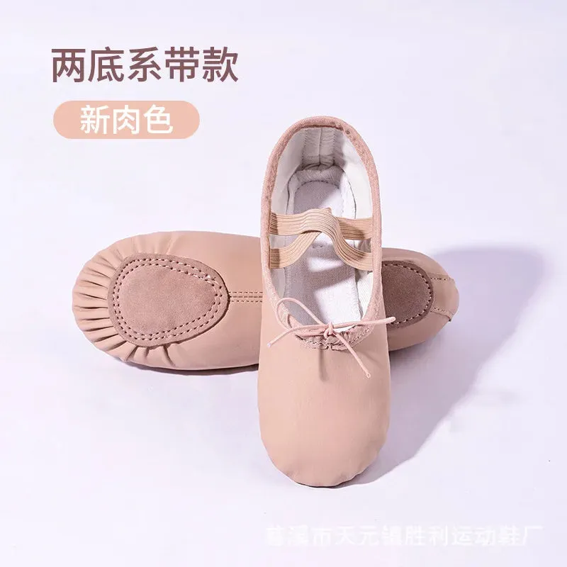 Children's Gymnastics Dance Shoes Girls Soft Sole Adult Folk Dance Beginners PU Leather Pink Ballet Training Shoes for Women