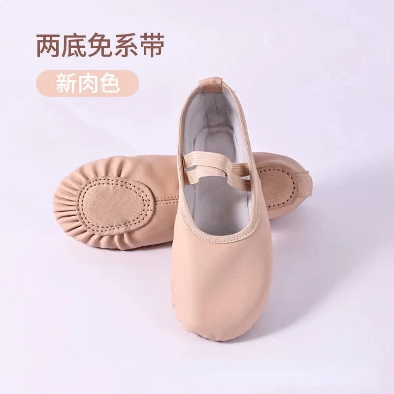 Children's Gymnastics Dance Shoes Girls Soft Sole Adult Folk Dance Beginners PU Leather Pink Ballet Training Shoes for Women