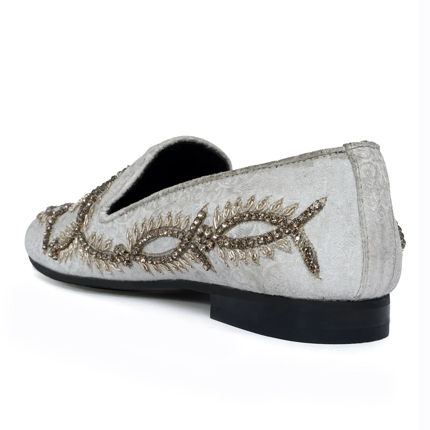 Circular Leafy Floral Hand Zardosi Ethnic Slip-Ons