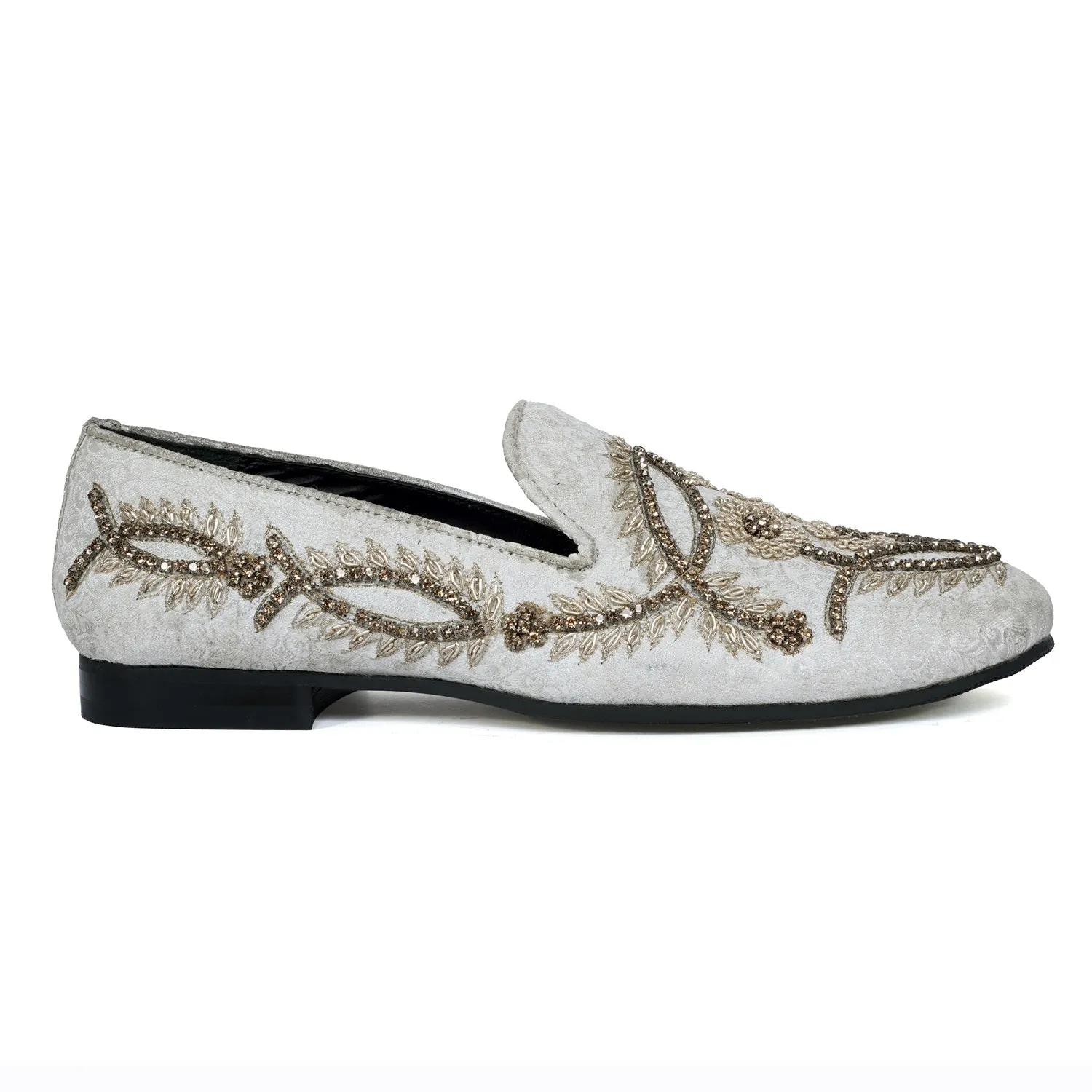 Circular Leafy Floral Hand Zardosi Ethnic Slip-Ons