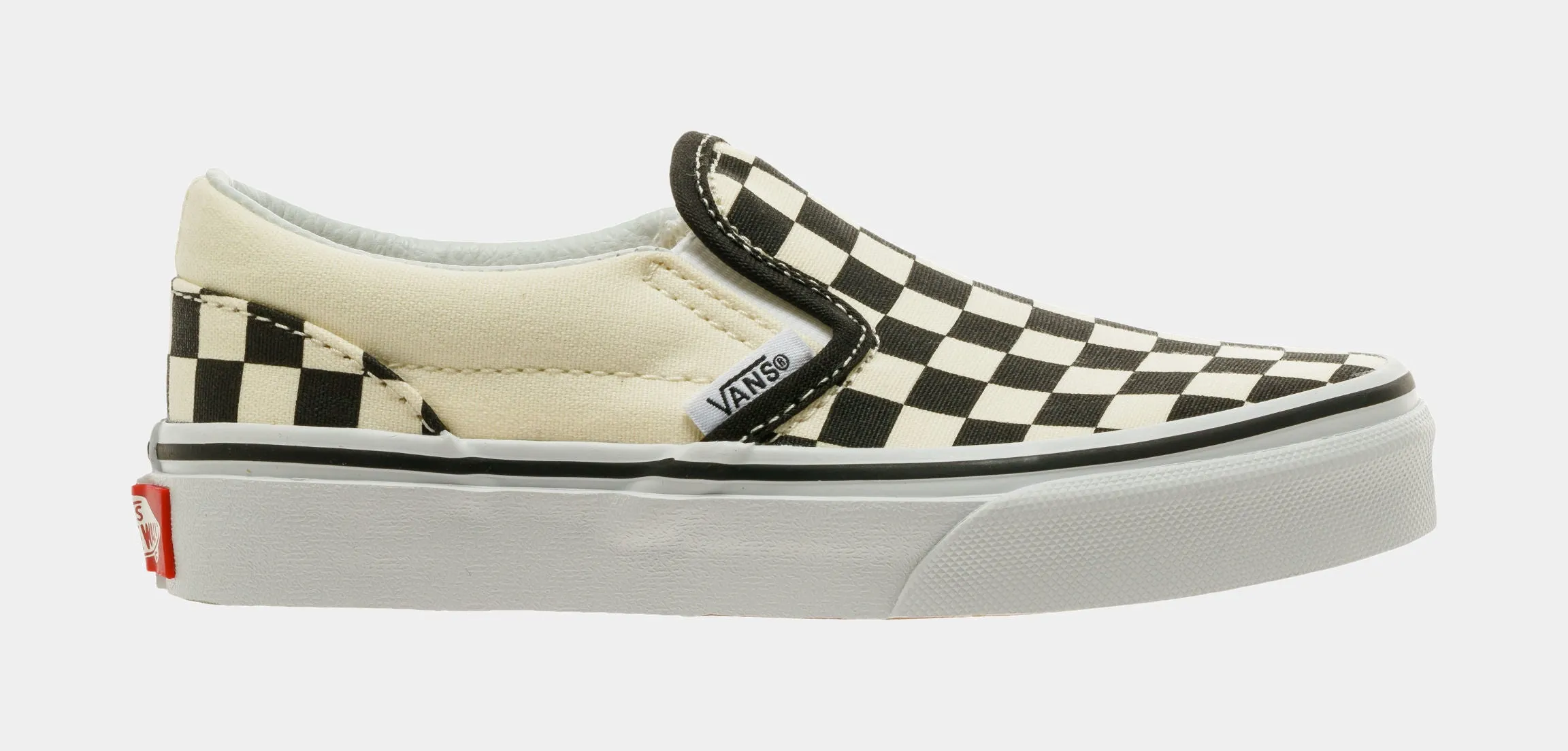 Classic Slip On Checkerboard Preschool Skateboarding Shoe (Black/White)