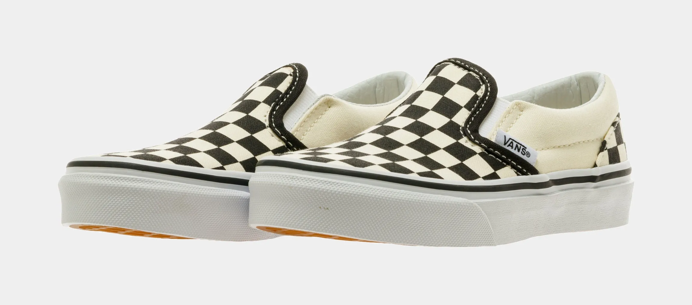 Classic Slip On Checkerboard Preschool Skateboarding Shoe (Black/White)