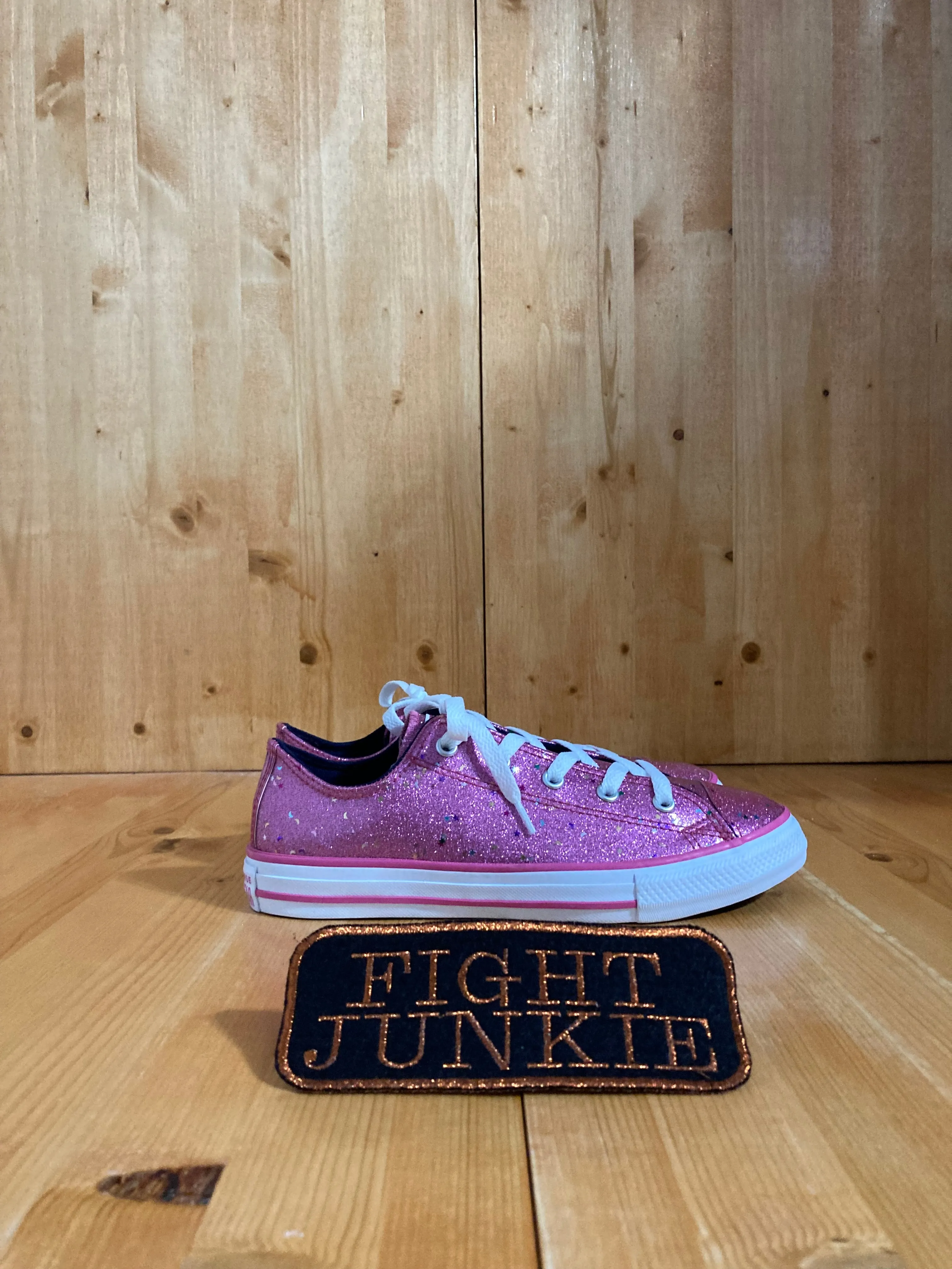 CONVERSE ALL STAR Youth Size 4 Low Top Glitter Shoes Sneakers Pink