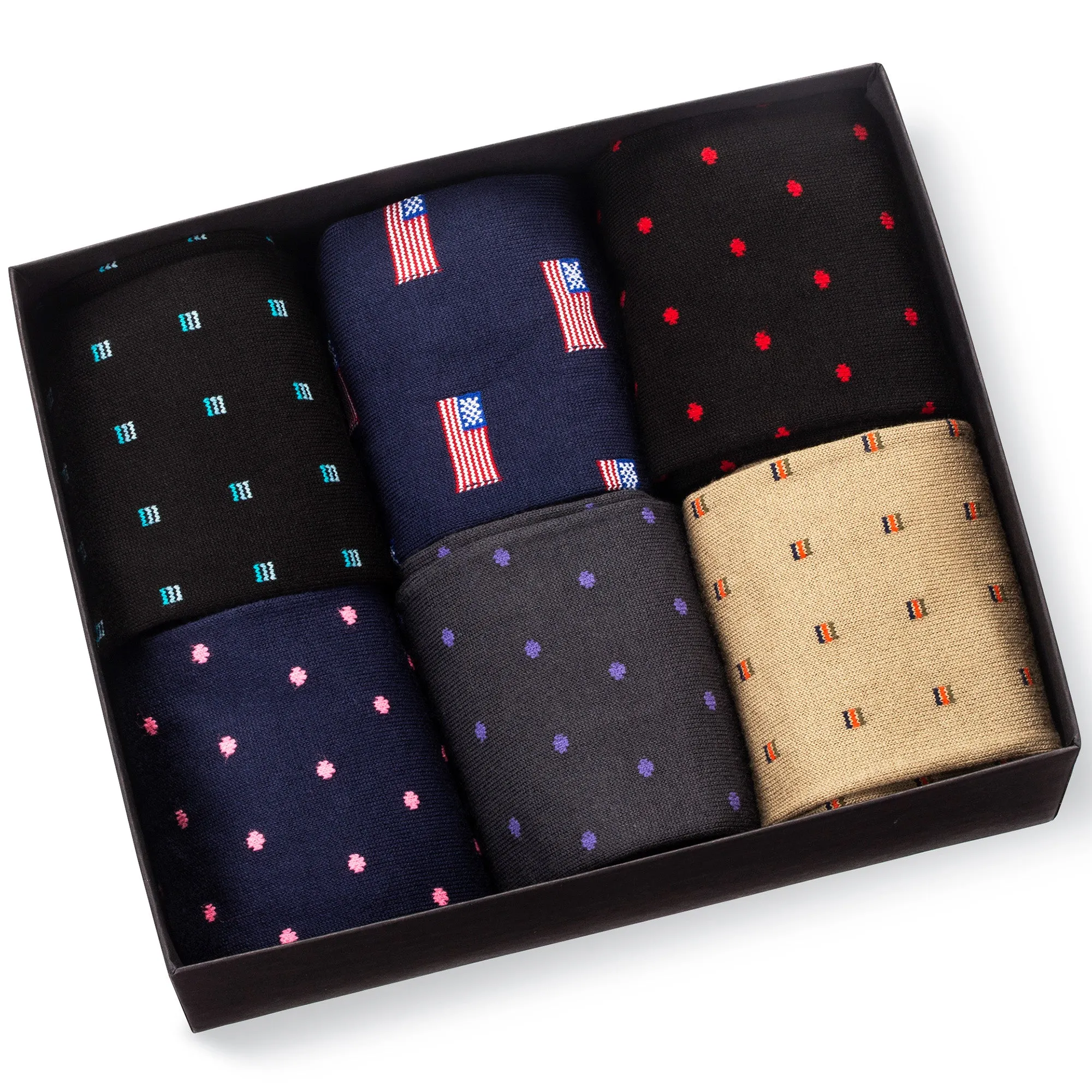 Cotton Mid-Calf Patterned Dress Socks - 6 Pair Gift Box