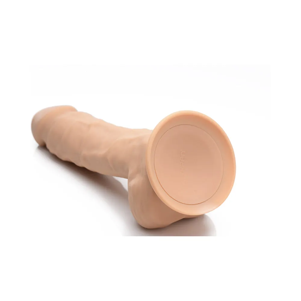 Curve Toys FLESHSTIXXX Rechargeable 8 in. Posable Vibrating Dildo with Balls & Suction Cup Tan