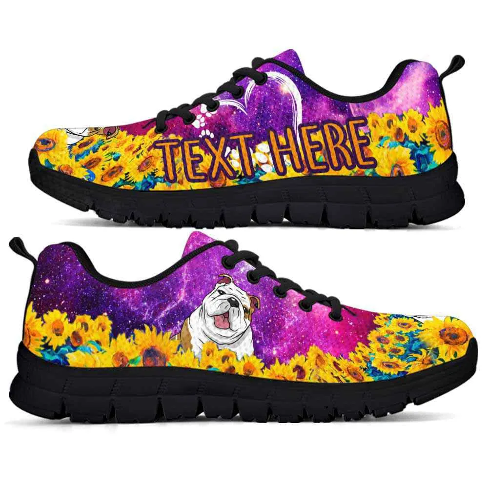 Custom Name Bulldog Sneaker, Bulldog Sunflower Galaxy Sneakers Running Shoes, Best Running Shoes