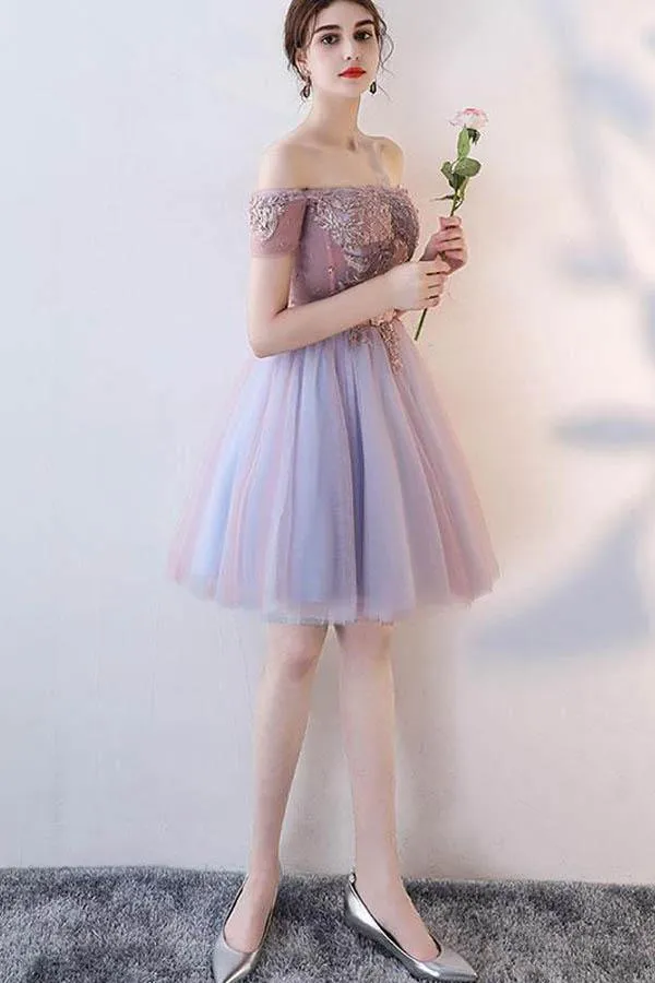 Cute Lace Off The Shoulder Tulle Short Prom Dress Homecoming Dress PD143