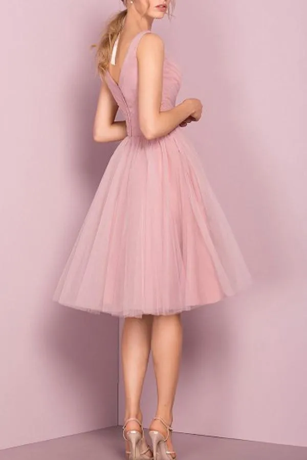 Cute  V Neck Knee Length Pink Homecoming Dress Short Prom Dresses PG151