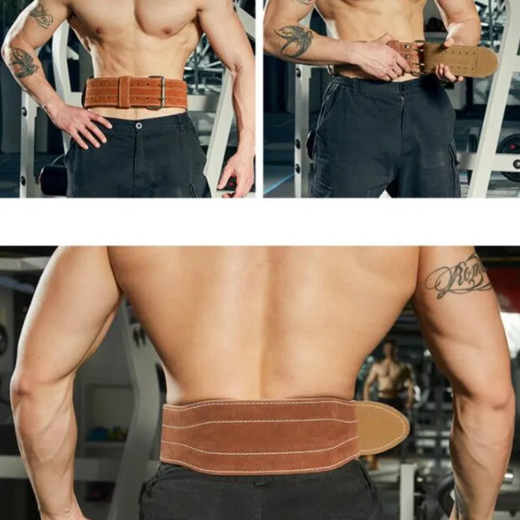 EADEN Cowhide Fitness Waist Protective Belt Squat Weightlifting Waist Support, Size:XL(Brown)