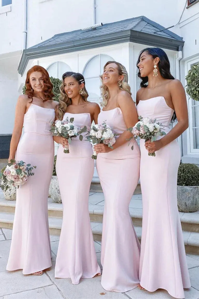 Elegant Strapless Mermaid Floor-Length Pink Bridesmaid Dress BD115