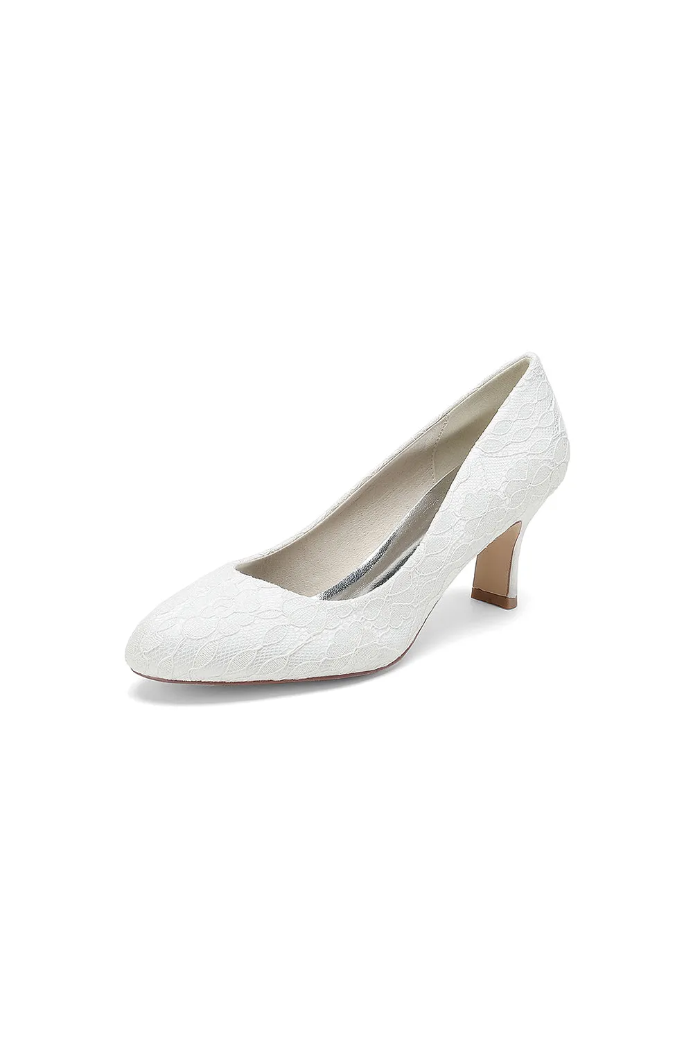 Elegant White Lace High Heels with Wooden Heel