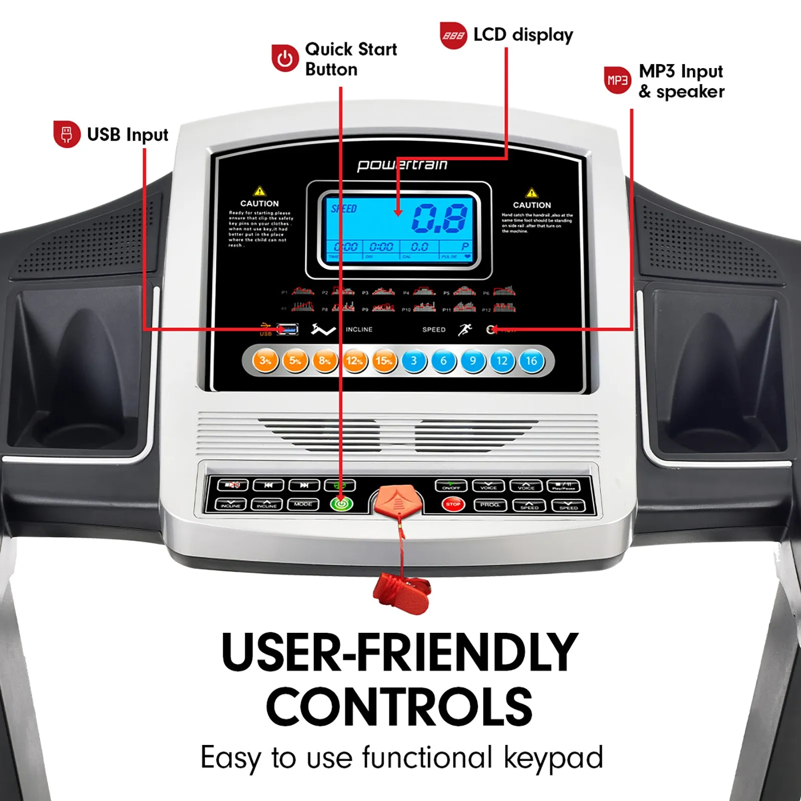 Foldable Treadmill 3.0 HP, Auto Incline 20km/h, LCD Display