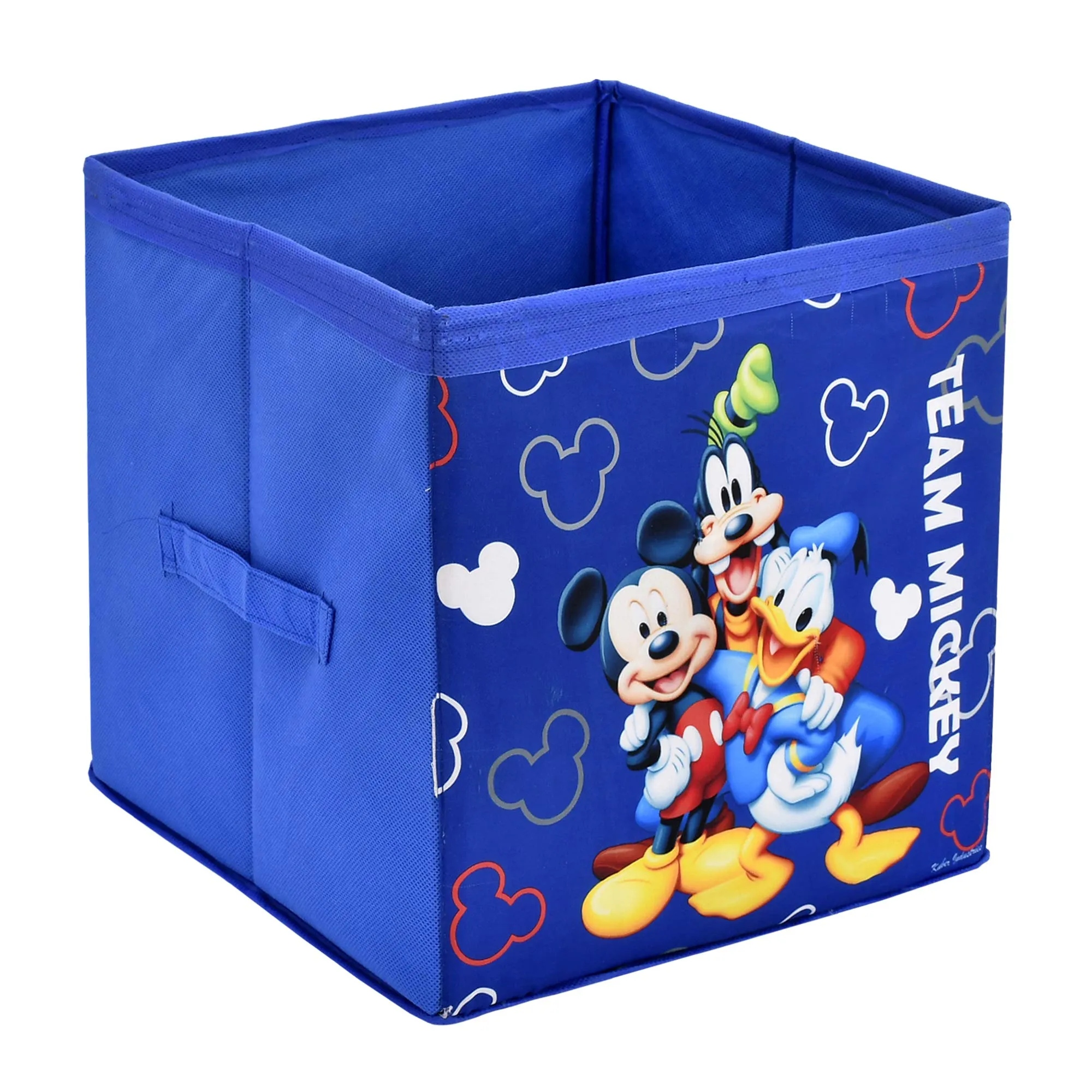 Fun Homes Disney Print Non Woven Fabric 2 Pieces Foldable Large Size Storage Cube Toy,Books,Shoes Storage Box with Handle (Black & Royal Blue)