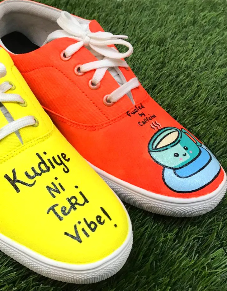 Funky N Trendy hand painted water resistant Kudiye ni teri vibe theme dual tone sneakers