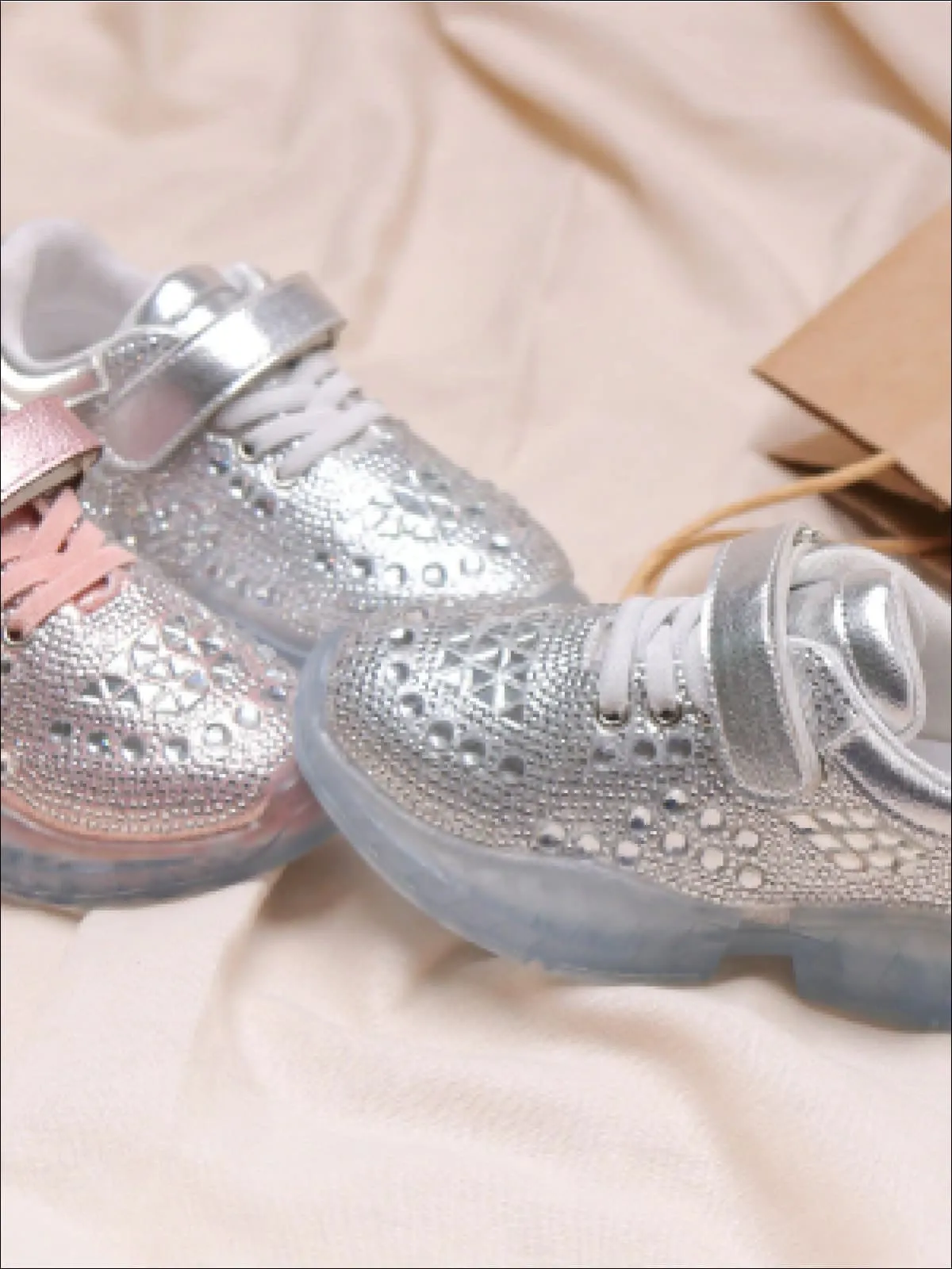 Girls Cinderella Rhinestone Adorned Sneakers with Velcro Strap By Liv and Mia