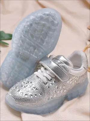 Girls Cinderella Rhinestone Adorned Sneakers with Velcro Strap By Liv and Mia