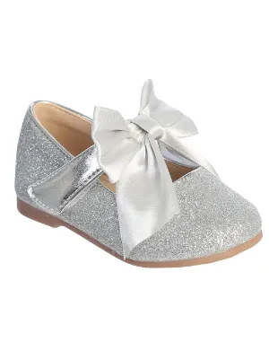 Girls Silver Glitter Satin Bow Mary Jane Shoes 1 Baby-8 Toddler