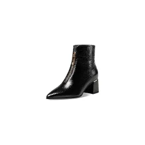 Glossy Serpent Leather Zipper Ankle Boots