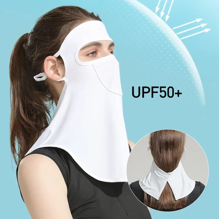 GOLOVEJOY Summer Ice Silk Sunscreen Face Shield  Ladies Outdoor Neck Protection Veil(White)