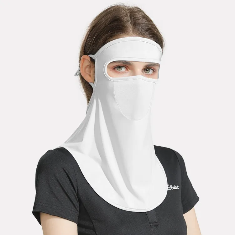 GOLOVEJOY Summer Ice Silk Sunscreen Face Shield  Ladies Outdoor Neck Protection Veil(White)