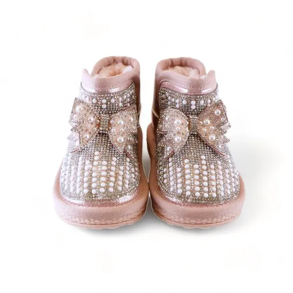 Handcraft Bow Rhinestone Boot - Pink