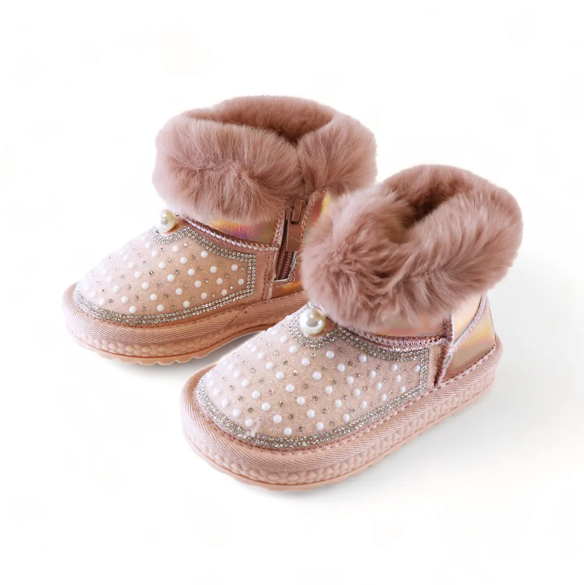 Handcraft Rhinestone & Pearl Furry Boot - Pink