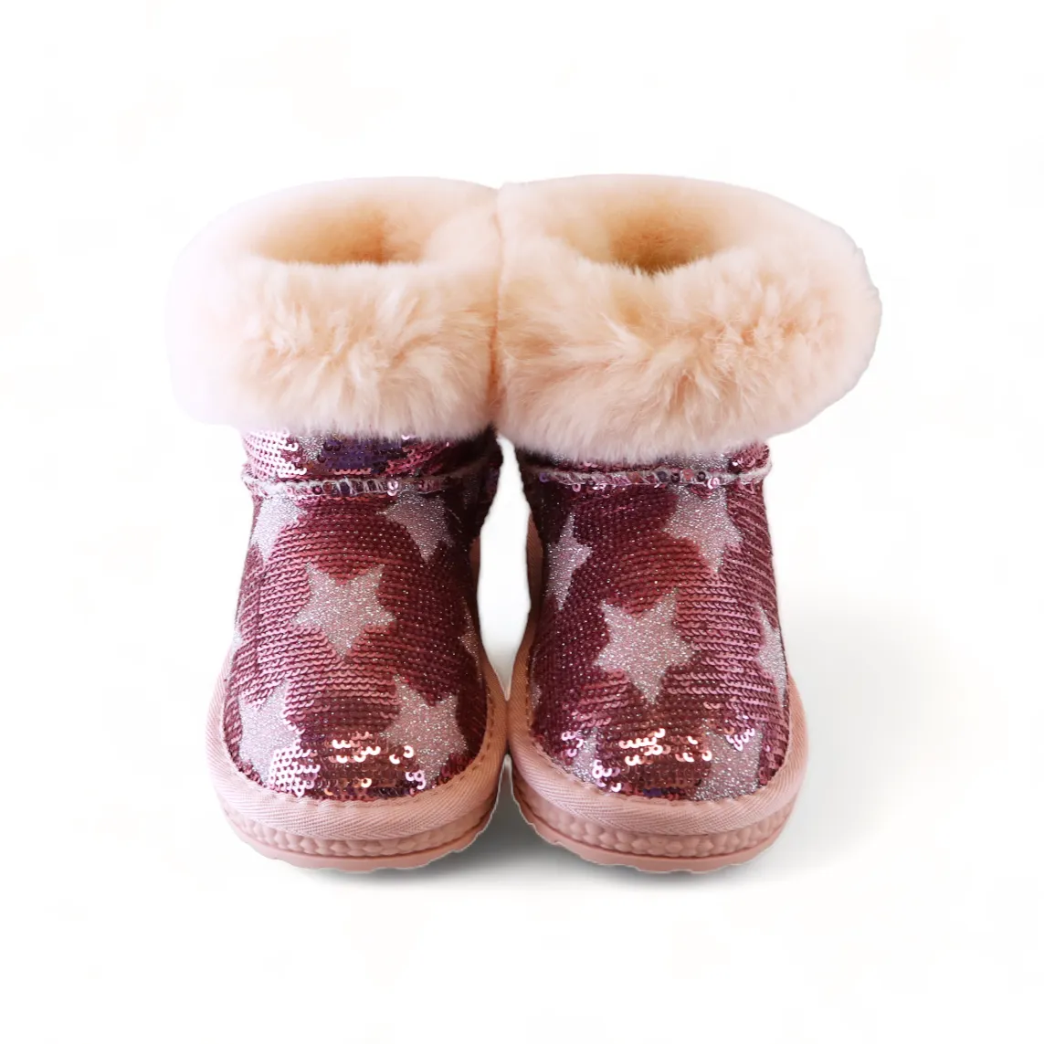 Handcrafted Sequin Star Furry Boot - Pink