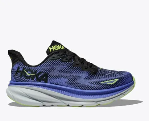 Hoka Women's Clifton 9 Running Shoe in Gull/Sea Ice, Vanilla/Astral, Black/Stellar Blue, Chalk Violet, Airy Blue, White & Black/Rose Gold Available in Wide Widths