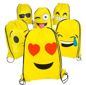 Kicko 16 x 13 Inch Drawstring Bag - 12 Pieces of Assorted Emoticon Backpack Perfect