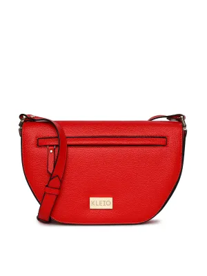 KLEIO PU Leather Half Moon Structured Crossbody Party Sling Bag for Women Girls (HO8049KL-RE)(RED)