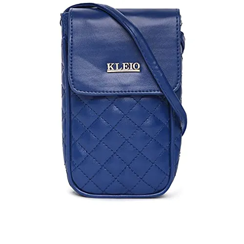 KLEIO PU Quilted Leather Multifunctional Mobile Sling Bag (Royal Blue) for Women with Adjustable Crossbody Strap | Mobile Pouch for Girls to Carry Cash, Cards for Travel & Everyday Use