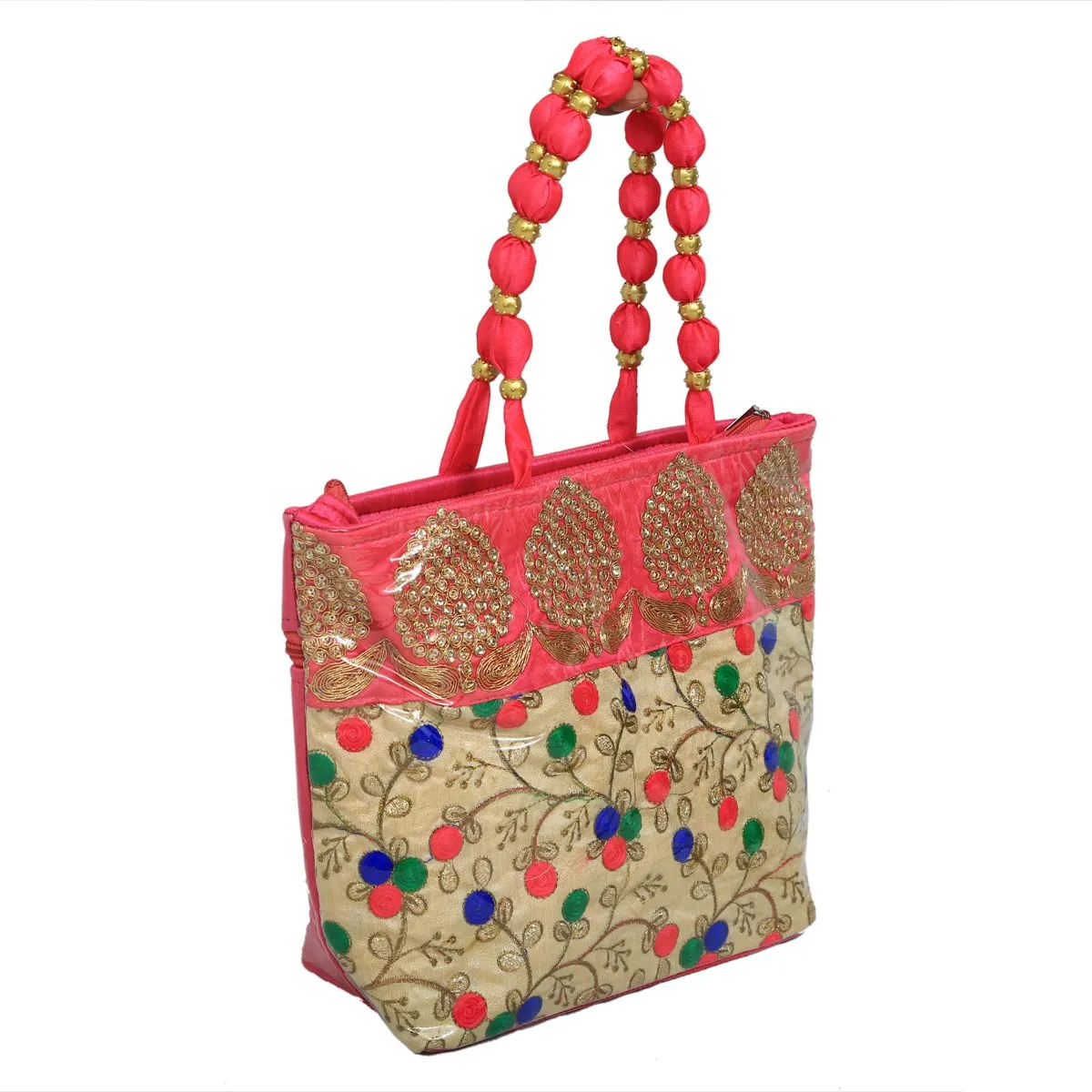 Kuber Industriestm Women Stylish Handbag Fully Laminated (Traditional Design), Pink (BG0123)