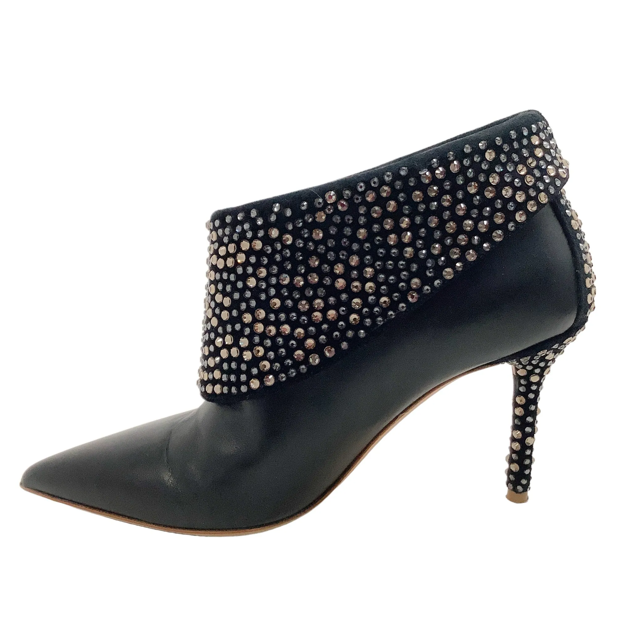 Malone Souliers Black Fold Over Booties with Crystal Embellishments