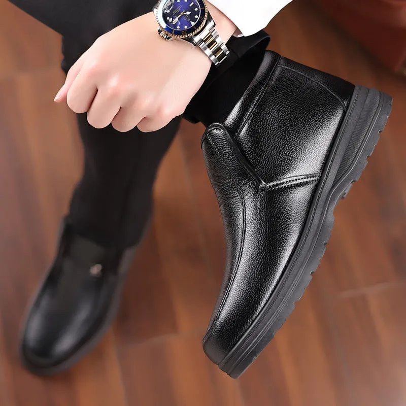 Men's Loafers Men's Shoes Autumn and Winter Leisure Fleece-Lined Warm round Toe Leather Shoes