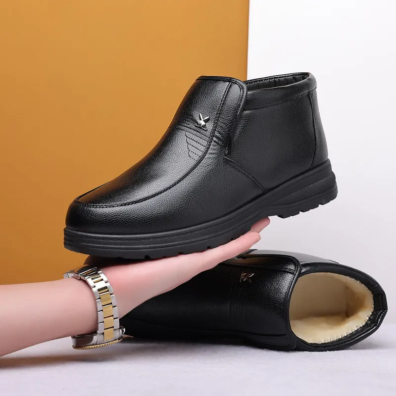 Men's Loafers Men's Shoes Autumn and Winter Leisure Fleece-Lined Warm round Toe Leather Shoes