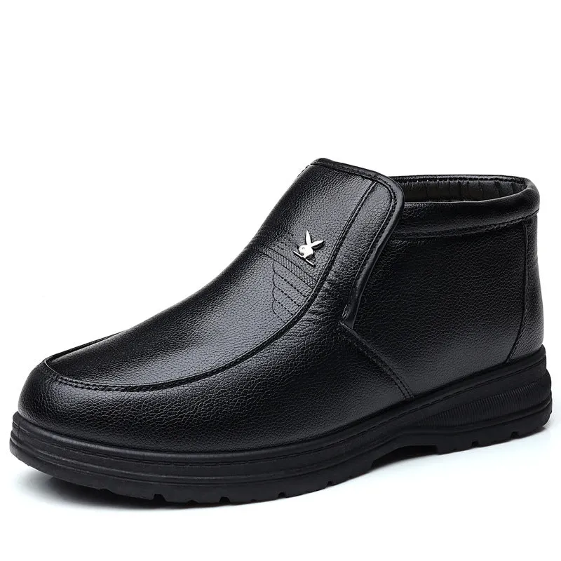 Men's Loafers Men's Shoes Autumn and Winter Leisure Fleece-Lined Warm round Toe Leather Shoes