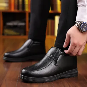 Men's Loafers Men's Shoes Autumn and Winter Leisure Fleece-Lined Warm round Toe Leather Shoes