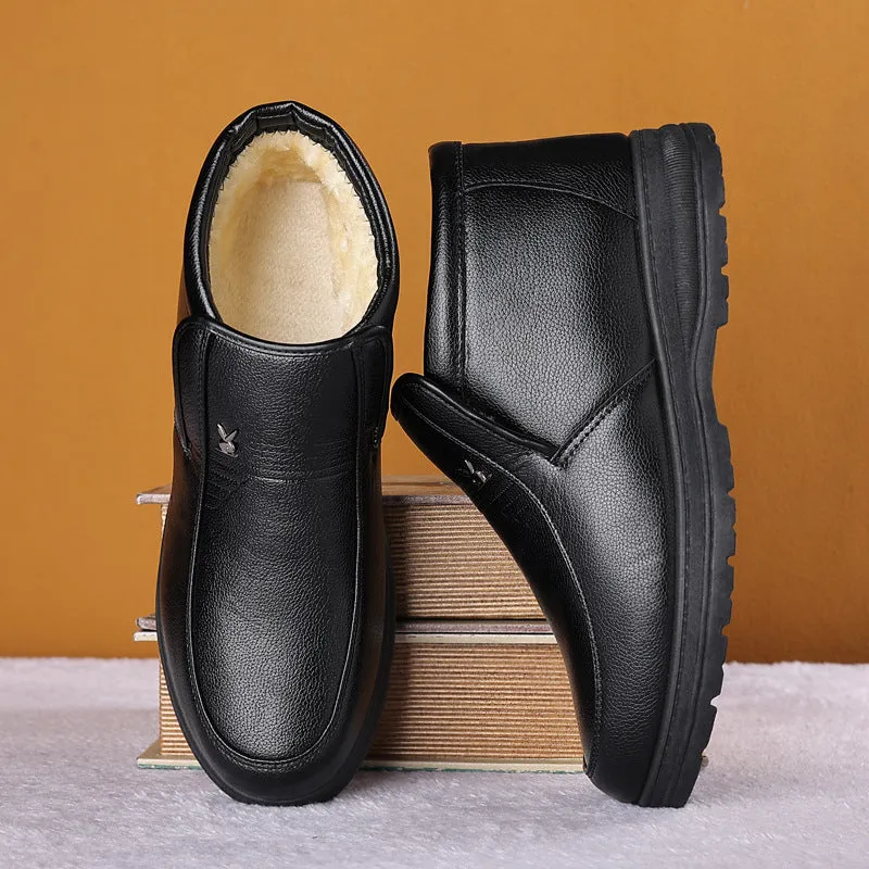 Men's Loafers Men's Shoes Autumn and Winter Leisure Fleece-Lined Warm round Toe Leather Shoes