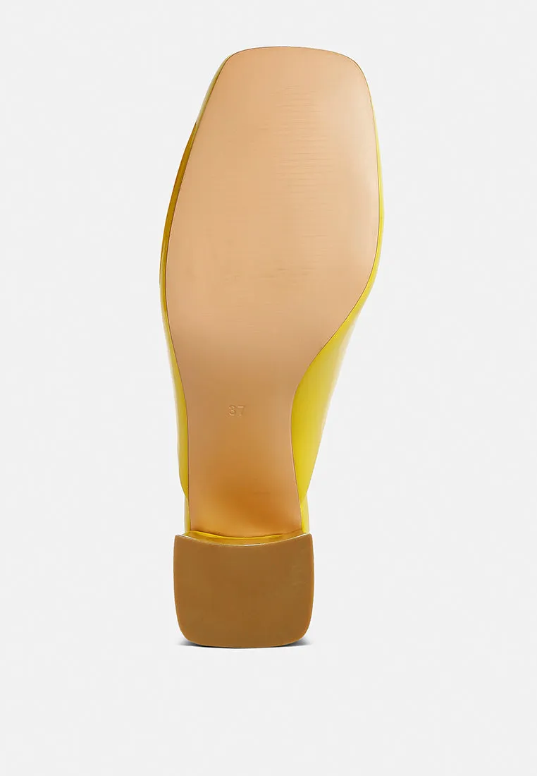 NEOPLAST Yellow Patent PU Block Heeled Mules