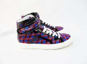 NEW PIERRE HARDY PRINT VELVET SHINY CALF Sneaker 36 6 RED BLACK BLUE Shoe TRAINER Sport Womens