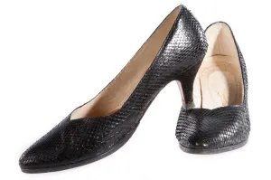 New Style Black Snake Skin Style Leather Heels EU Size 37 (UK 4)